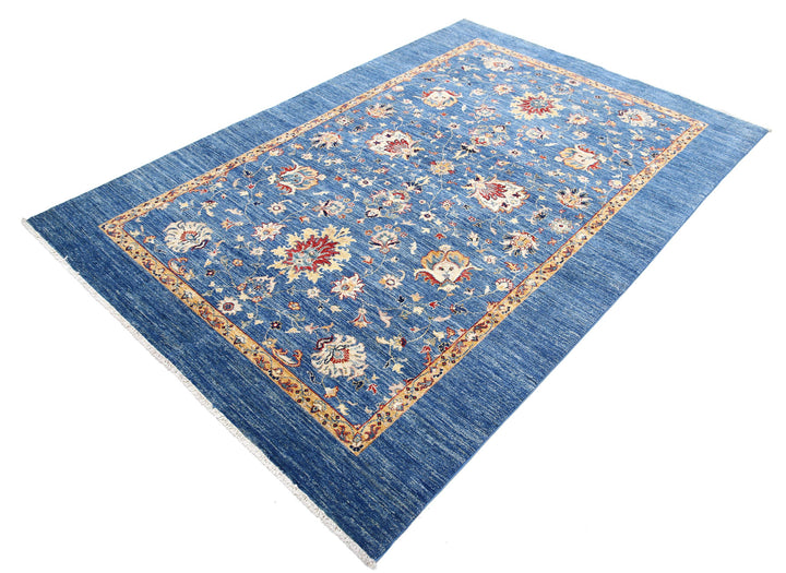 Blue Afghan Ziegler Rug 5' 7" x 8' 2" Hand-Knotted | No. AT13460