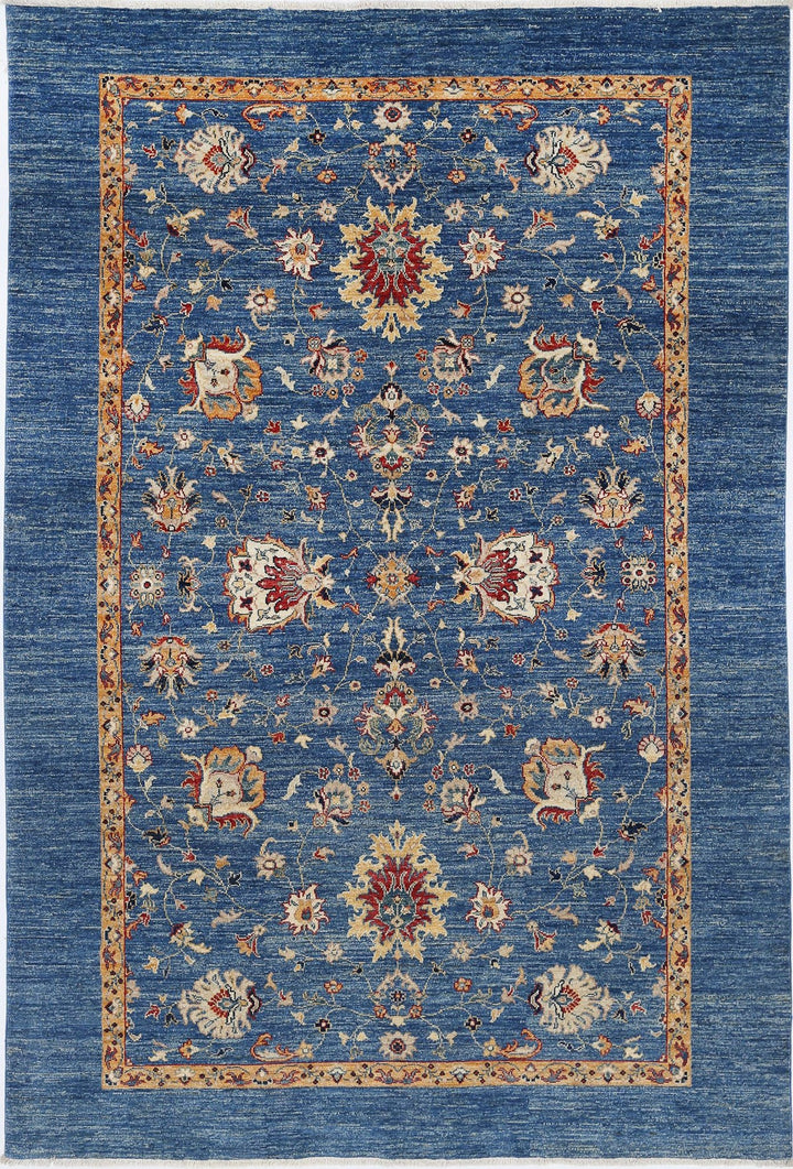 Blue Afghan Ziegler Rug 5' 7" x 8' 2" Hand-Knotted