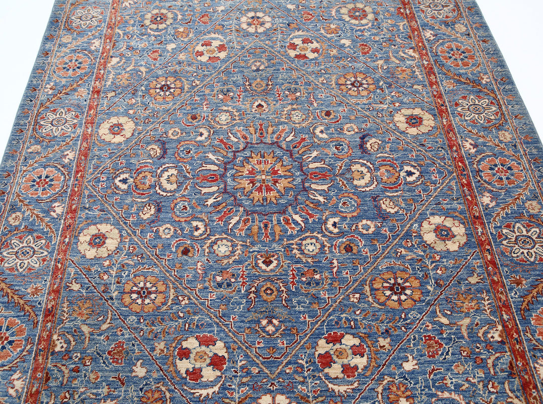 Blue Afghan Ziegler Rug 5' 8" x 7' 10" Hand-Knotted | No. AT79531