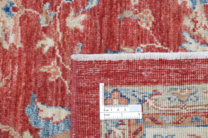 Red Afghan Ziegler Rug 8' 2" x 10' 0" Hand-Knotted close-up