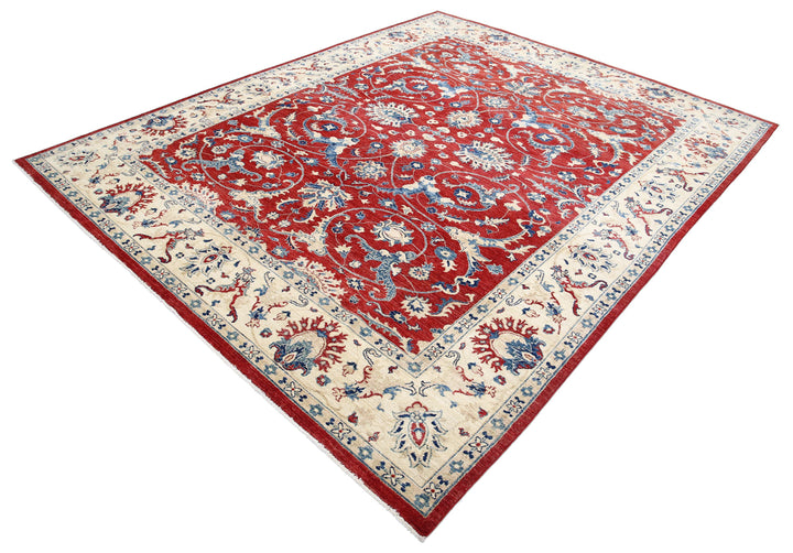 Red Afghan Ziegler Rug 7' 10" x 9' 9" Hand-Knotted reverse