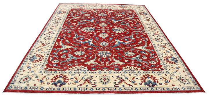 Red Afghan Ziegler Rug 7' 10" x 9' 9" Hand-Knotted texture