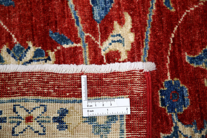 Red Afghan Ziegler Rug 7' 10" x 9' 9" Hand-Knotted border