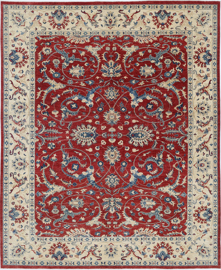 Red Afghan Ziegler Rug 7' 10" x 9' 9" Hand-Knotted