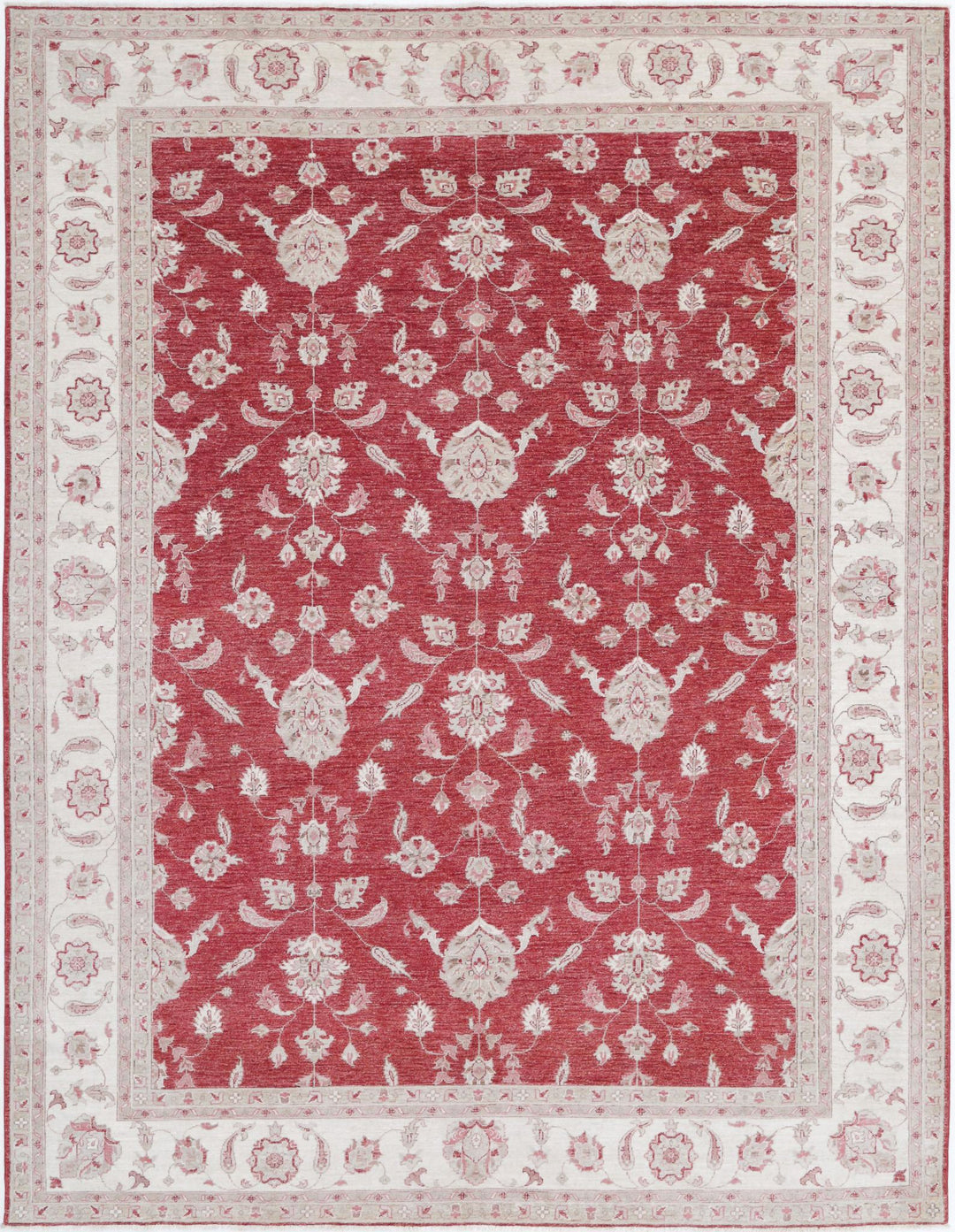 Red Afghan Ziegler Rug 8' 2" x 10' 11" Hand-Knotted