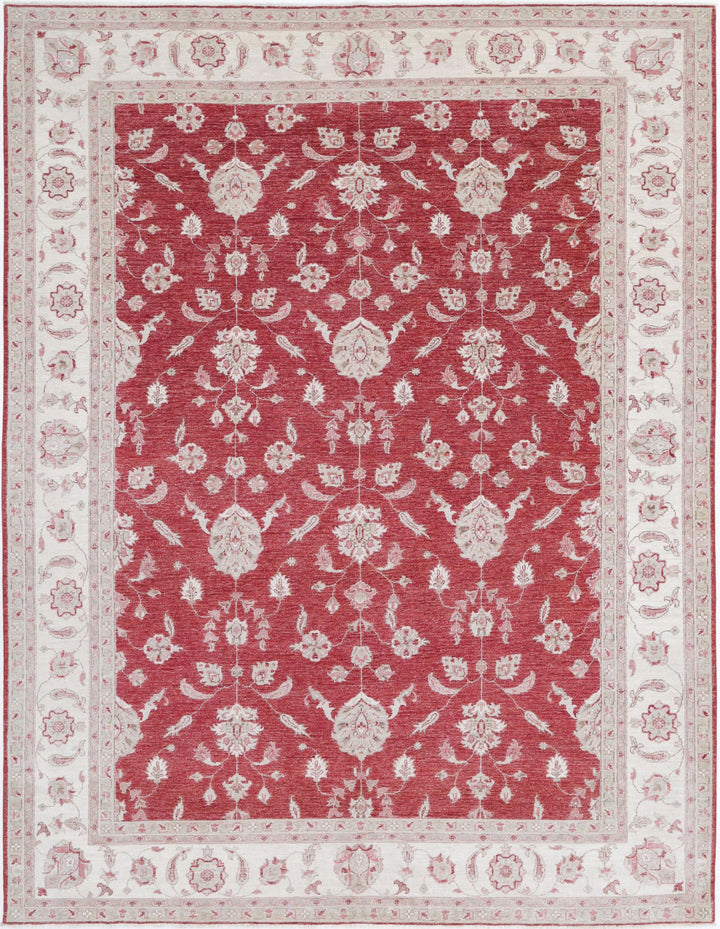 Red Afghan Ziegler Rug 8' 2" x 10' 11" Hand-Knotted