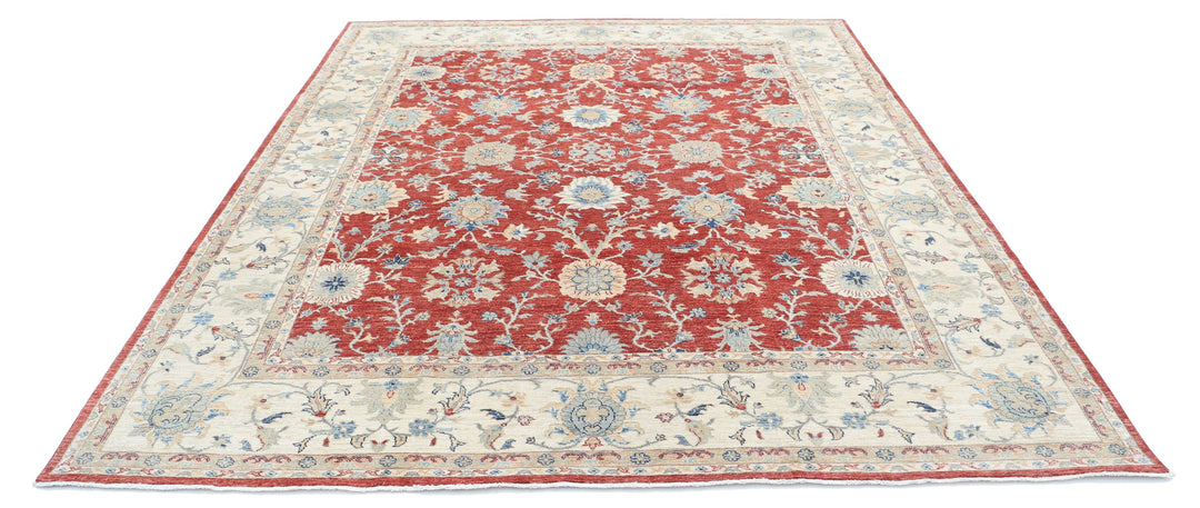 Red Afghan Ziegler Rug 8' 1" x 9' 9" Hand-Knotted detail