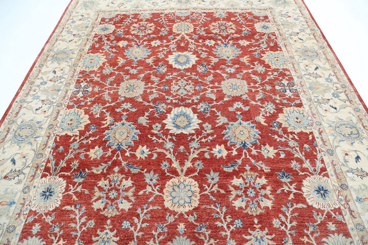 Red Afghan Ziegler Rug 8' 1" x 9' 9" Hand-Knotted pattern