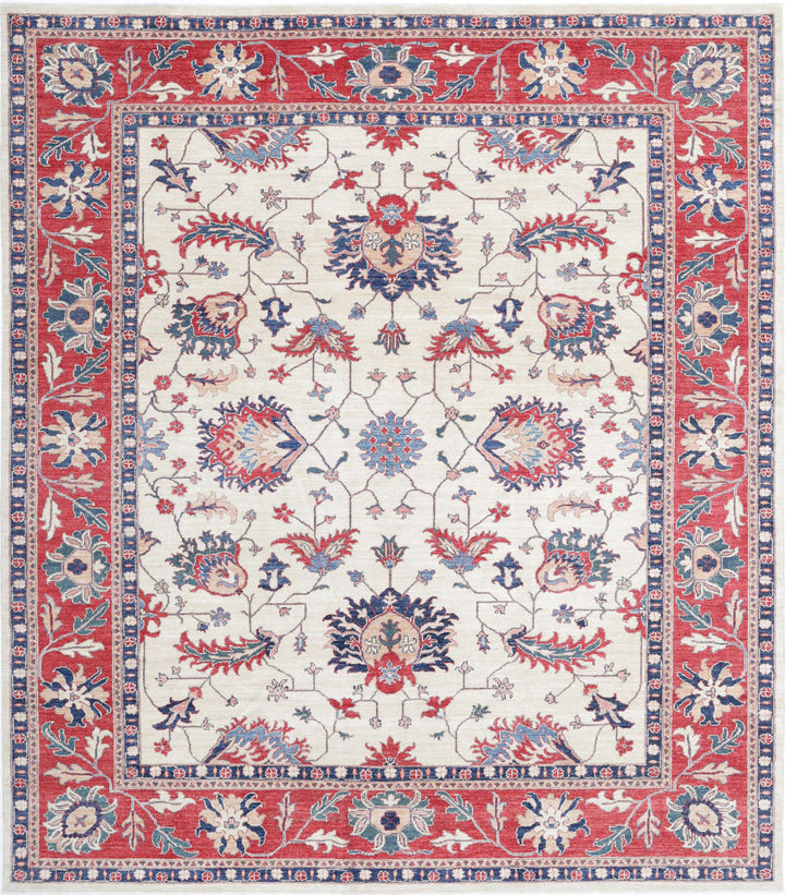 Afghan Ziegler Rug 8' 1" x 9' 1" Hand-Knotted