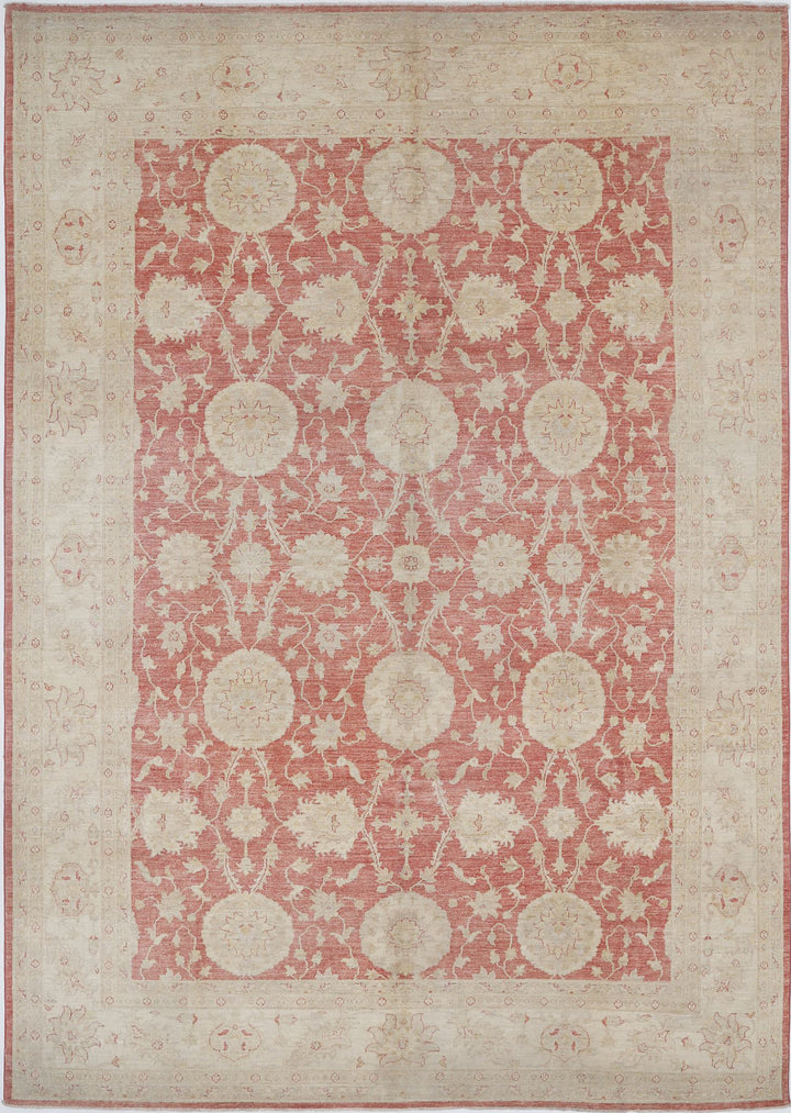 Red Afghan Ziegler Rug 8' 0" x 11' 1" Hand-Knotted