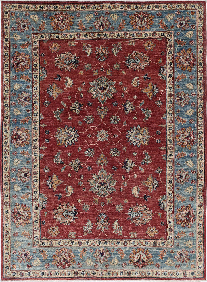 Afghan Ziegler Rug 4' 11" x 6' 5" Hand-Knotted