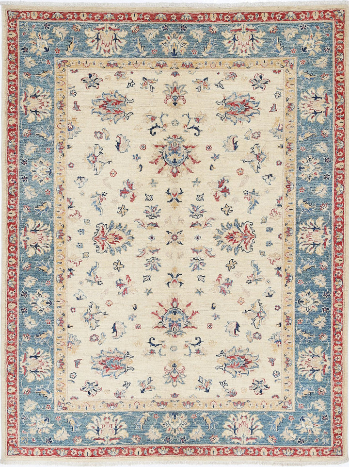 Afghan Ziegler Rug 4' 11" x 6' 7" Hand-Knotted