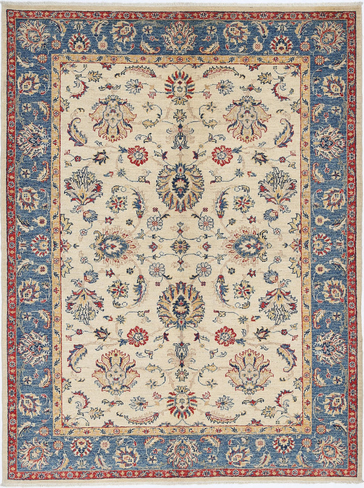 Afghan Ziegler Rug 4' 10" x 6' 7" Hand-Knotted