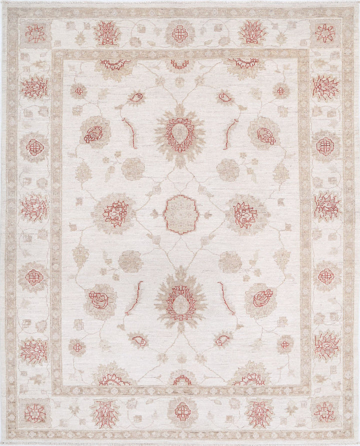 Ivory Afghan Ziegler Rug 4' 11" x 6' 2" Hand-Knotted