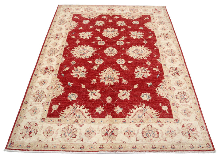 Afghan Ziegler Rug 4' 11" x 6' 6" Hand-Knotted | No. AT40678