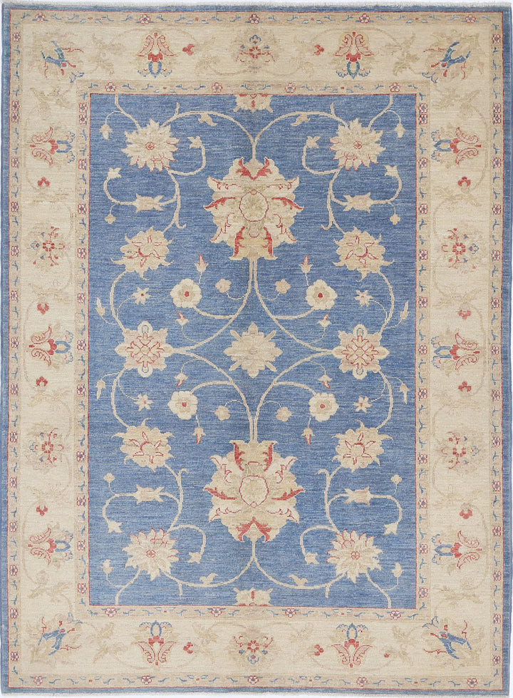 Afghan Ziegler Rug 4' 10" x 6' 8" Hand-Knotted