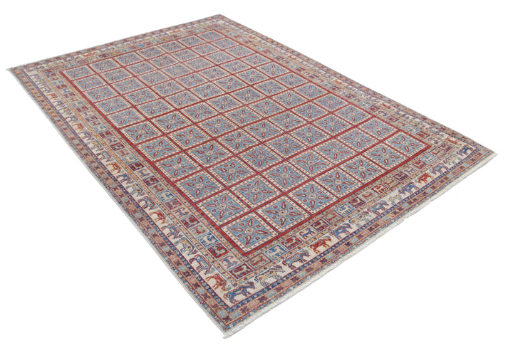 Blue Afghan Ziegler Rug 5' 5" x 7' 6" Hand-Knotted field