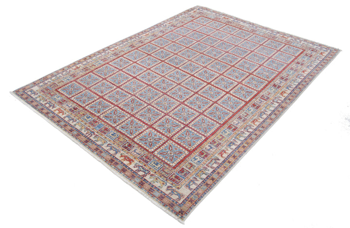 Blue Afghan Ziegler Rug 5' 5" x 7' 6" Hand-Knotted pattern