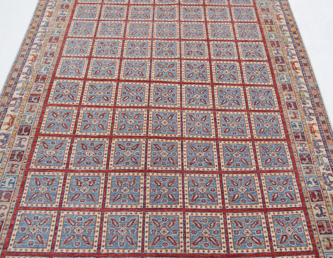 Blue Afghan Ziegler Rug 5' 5" x 7' 6" Hand-Knotted detail