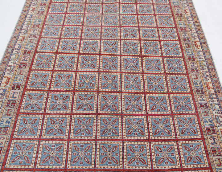 Blue Afghan Ziegler Rug 5' 5" x 7' 6" Hand-Knotted detail