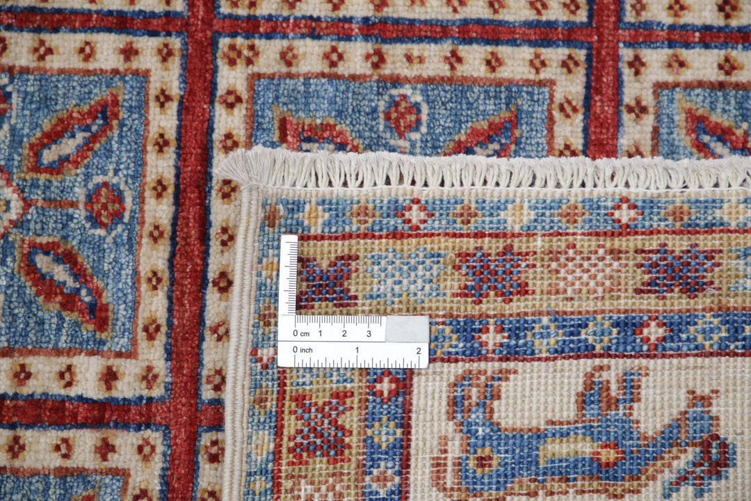 Blue Afghan Ziegler Rug 5' 5" x 7' 6" Hand-Knotted close-up