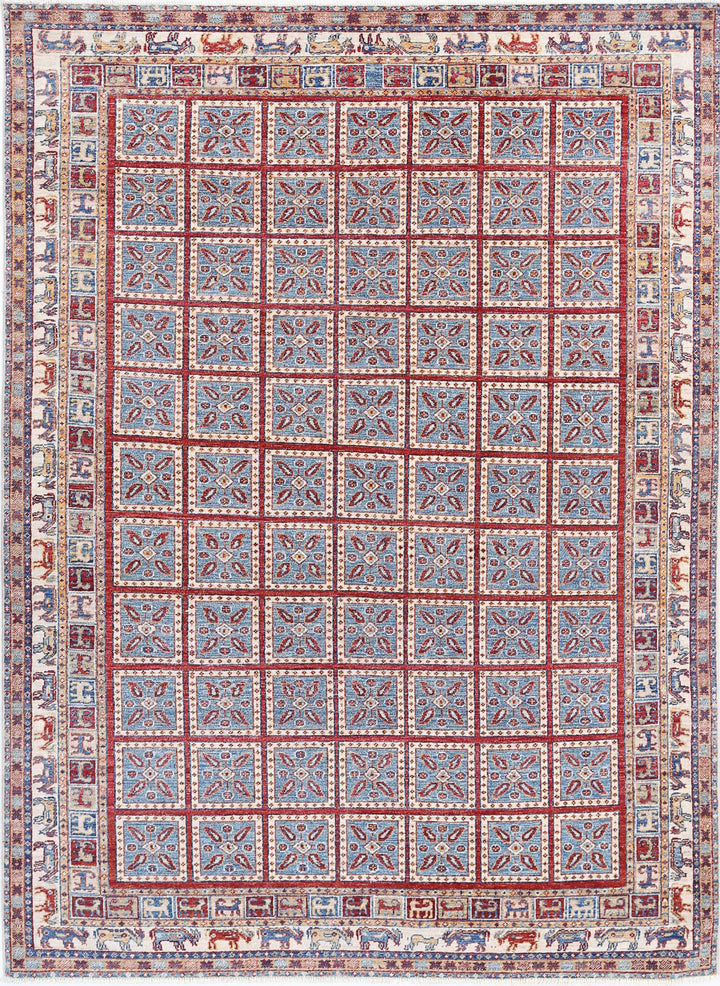 Blue Afghan Ziegler Rug 5' 5" x 7' 6" Hand-Knotted