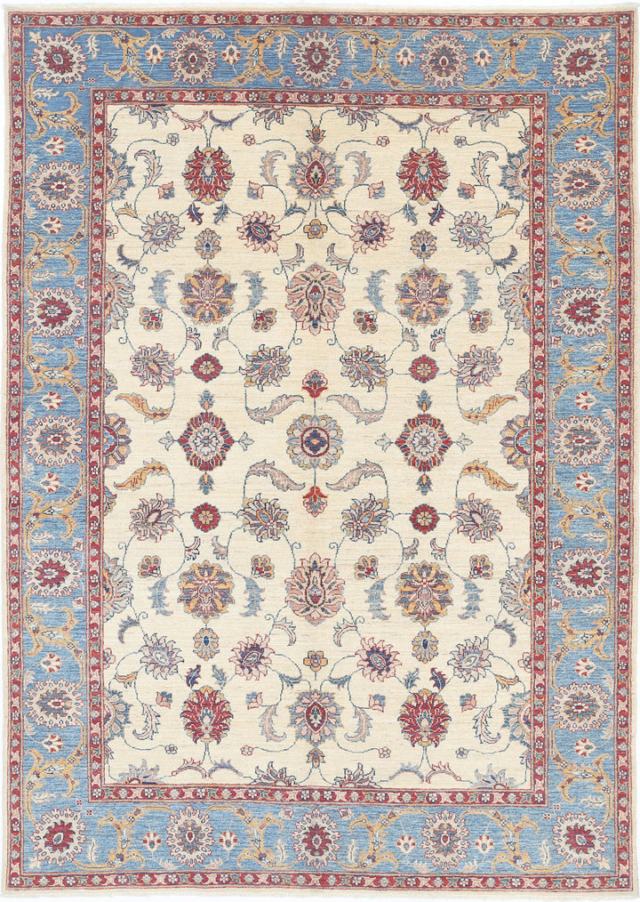 Ivory Afghan Ziegler Rug 5' 5" x 7' 8" Hand-Knotted