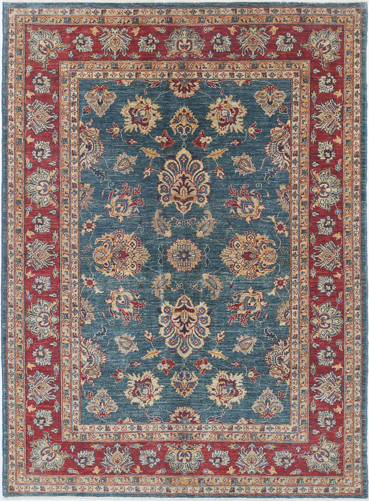 Teal Afghan Ziegler Rug 5'6" x 7'7" Hand-Knotted