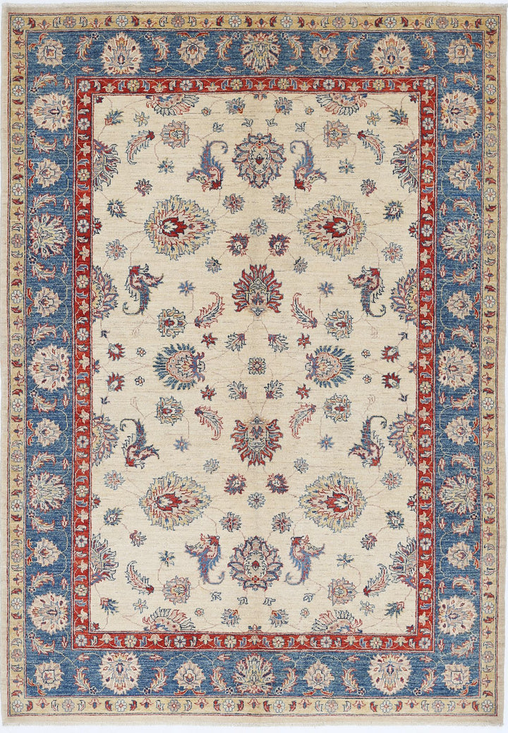 Ivory Afghan Ziegler Rug 5'5" x 7'8" Hand-Knotted