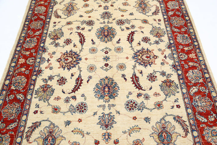Ivory Afghan Ziegler Rug 5' 5" x 7' 9" Hand-Knotted detail