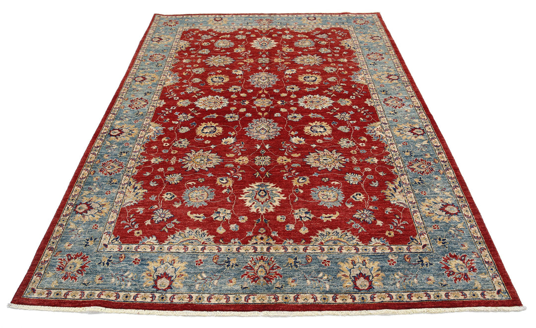 Red Afghan Ziegler Rug 5' 9" x 7' 9" Hand-Knotted view