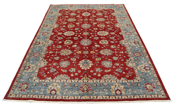 Red Afghan Ziegler Rug 5' 9" x 7' 9" Hand-Knotted view
