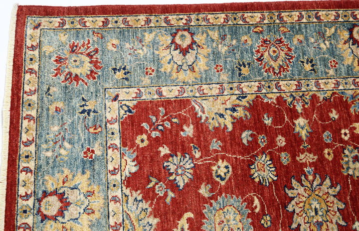 Red Afghan Ziegler Rug 5' 9" x 7' 9" Hand-Knotted border