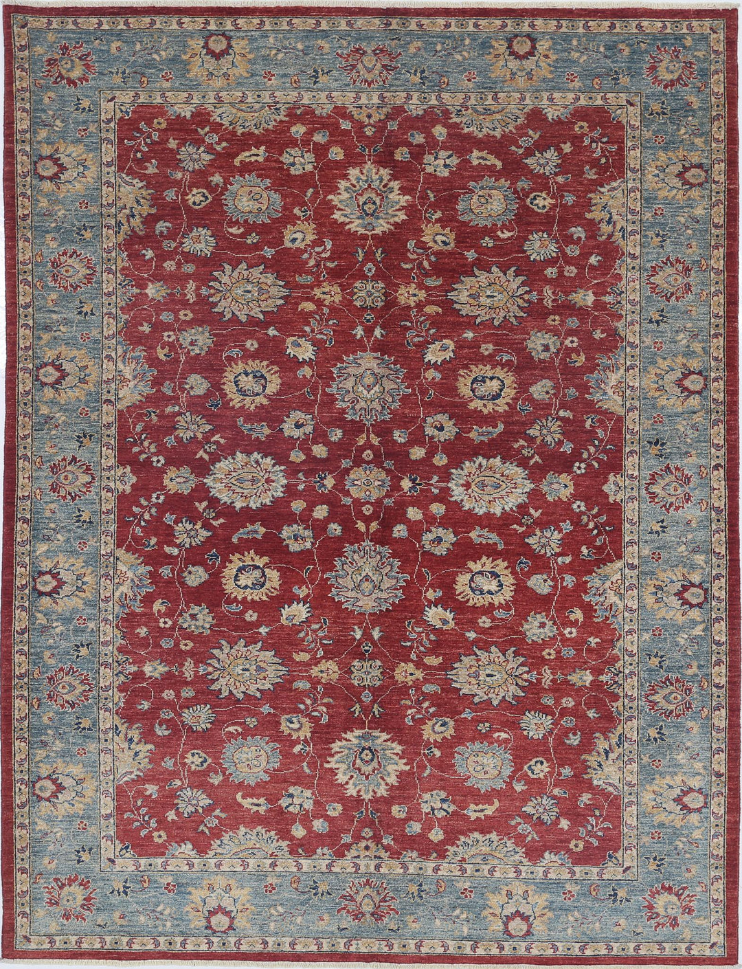 Red Afghan Ziegler Rug 5' 9" x 7' 9" Hand-Knotted