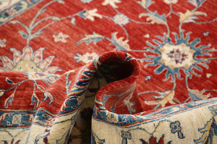 Red Afghan Ziegler Rug 5' 6" x 7' 10" Hand-Knotted texture