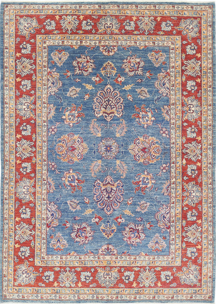 Blue Afghan Ziegler Rug 5' 6" x 7' 11" Hand-Knotted