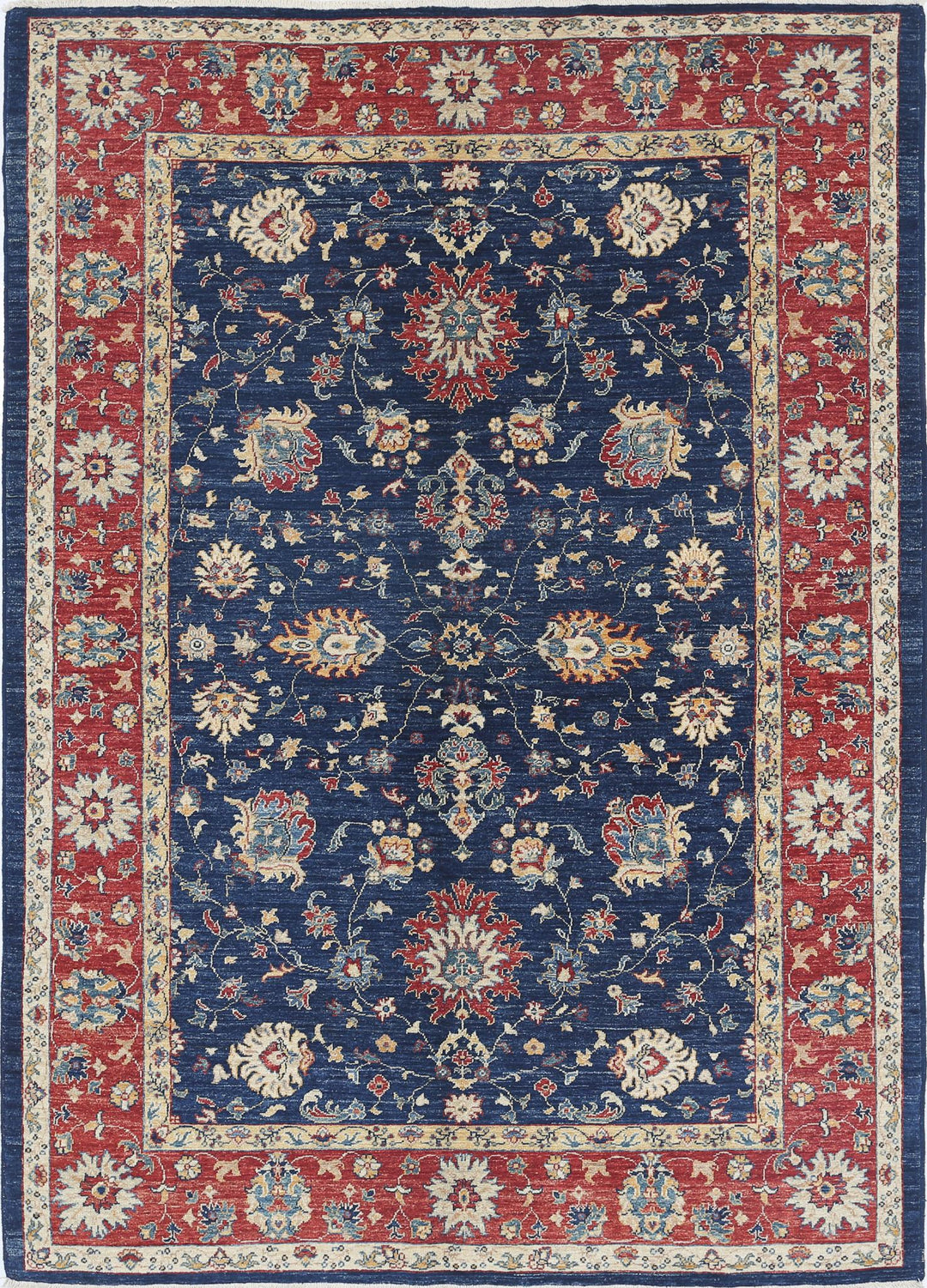 Blue Afghan Ziegler Rug 5' 7" x 7' 10" Hand-Knotted