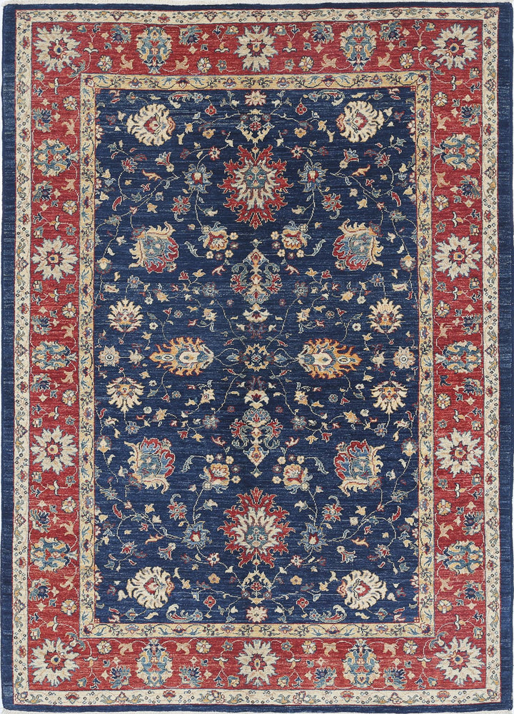 Blue Afghan Ziegler Rug 5' 7" x 7' 10" Hand-Knotted