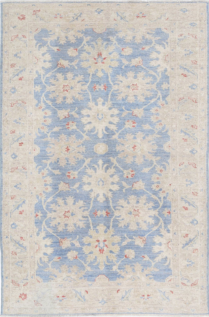 Afghan Ziegler Rug 4' 2" x 6' 4" Hand-Knotted