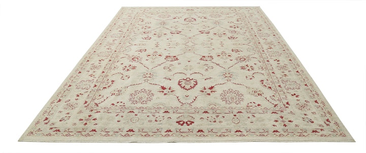 Ivory Afghan Ziegler Rug 8' 4" x 11' 10" Hand-Knotted | No. AT17580