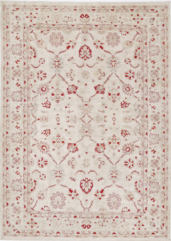 Ivory Afghan Ziegler Rug 8' 4" x 11' 10" Hand-Knotted
