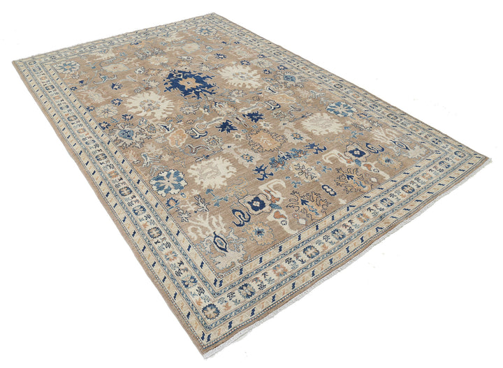 Ivory Afghan Ziegler Rug 6' 5" x 9' 4" Hand-Knotted | No. AT67335