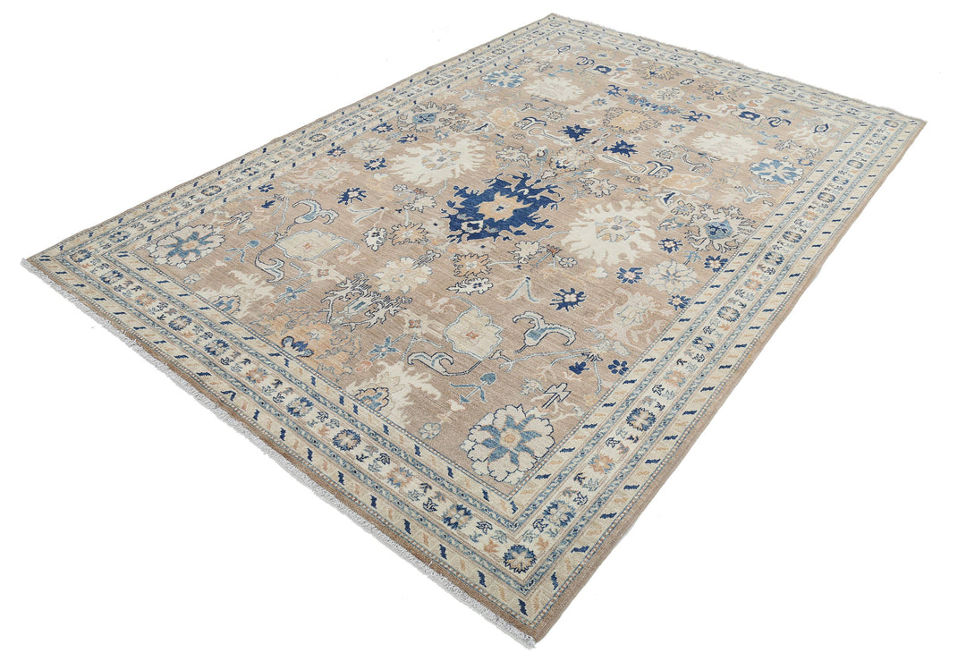 Ivory Afghan Ziegler Rug 6' 5" x 9' 4" Hand-Knotted | No. AT67335