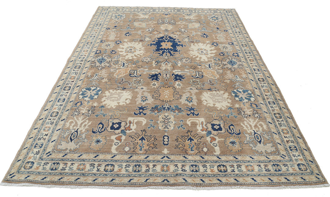 Ivory Afghan Ziegler Rug 6' 5" x 9' 4" Hand-Knotted | No. AT67335