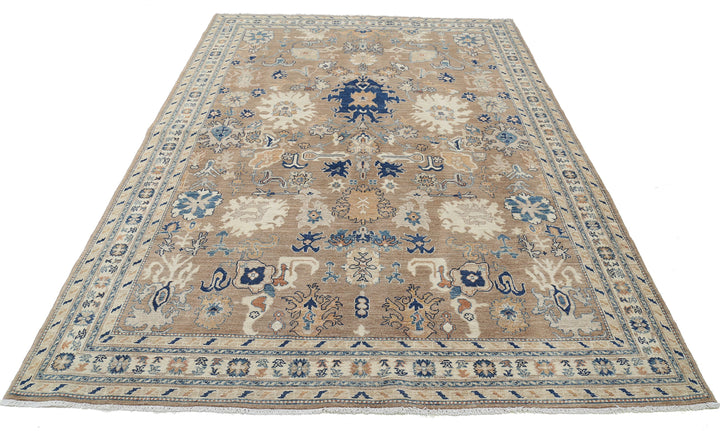 Ivory Afghan Ziegler Rug 6' 5" x 9' 4" Hand-Knotted | No. AT67335