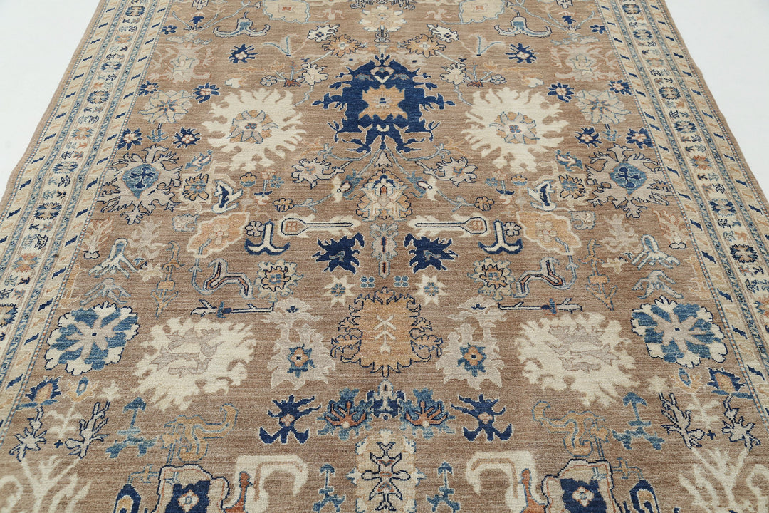 Ivory Afghan Ziegler Rug 6' 5" x 9' 4" Hand-Knotted | No. AT67335