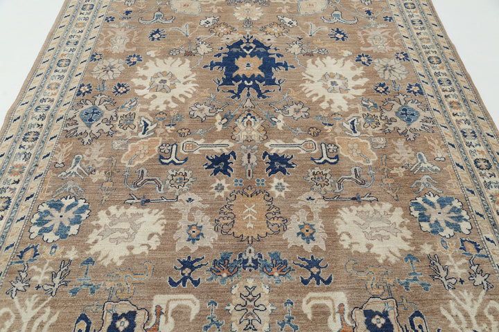Ivory Afghan Ziegler Rug 6' 5" x 9' 4" Hand-Knotted | No. AT67335