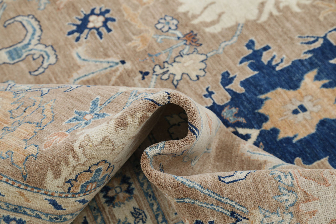 Ivory Afghan Ziegler Rug 6' 5" x 9' 4" Hand-Knotted | No. AT67335