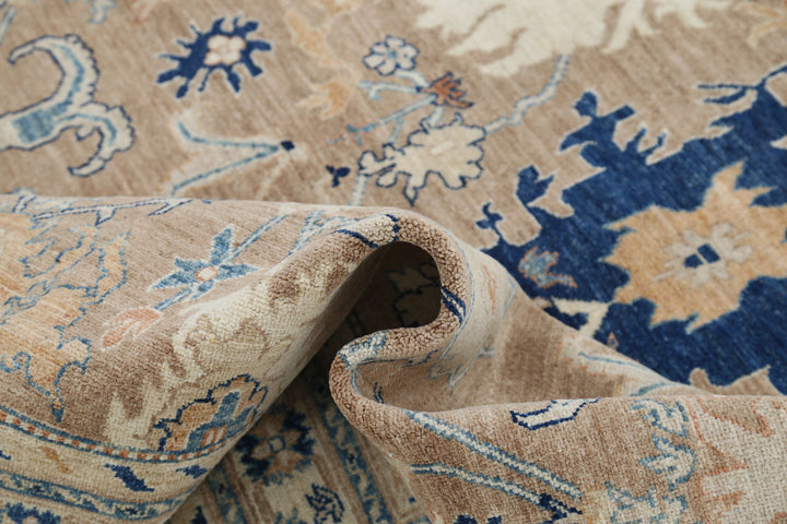 Ivory Afghan Ziegler Rug 6' 5" x 9' 4" Hand-Knotted | No. AT67335
