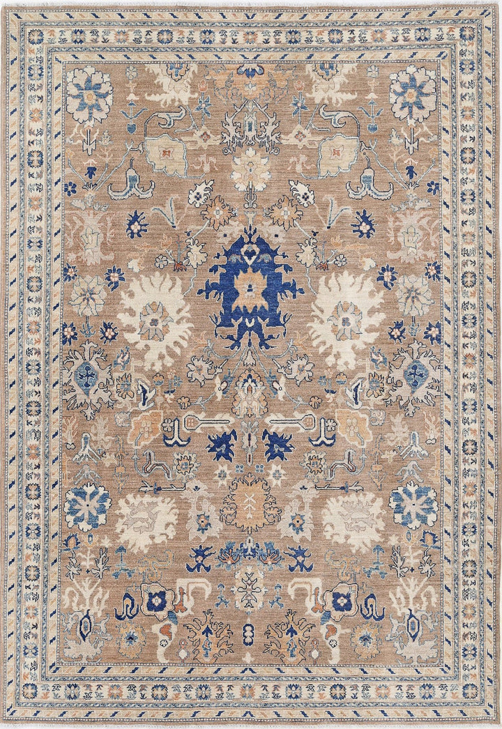 Ivory Afghan Ziegler Rug 6' 5" x 9' 4" Hand-Knotted